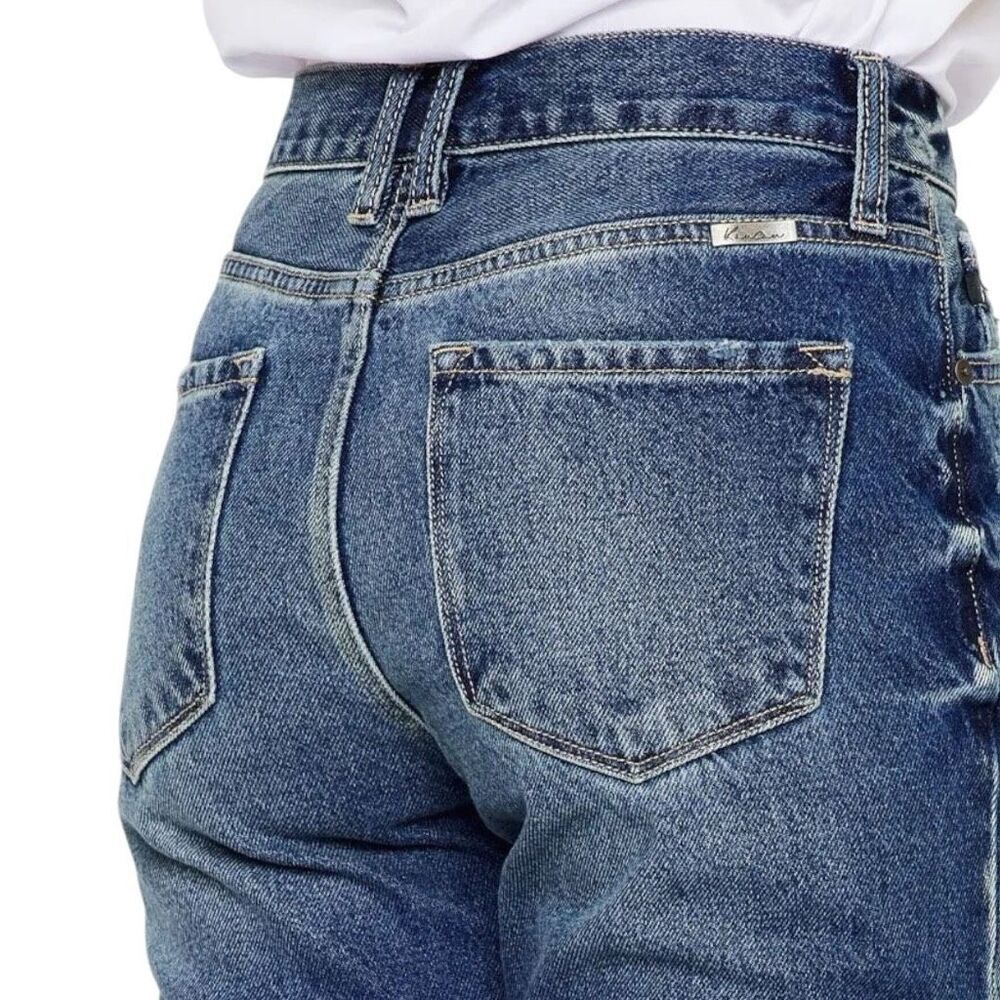 Kancan Ultra High Rise Dark Wash Cropped Distressed Mom Fit Jeans 15/31 NWT - Picture 8 of 16